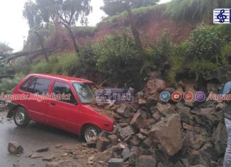 உதகை மேரிஸ் ஹில் அருகே தடுப்பு சுவர் இடிந்து