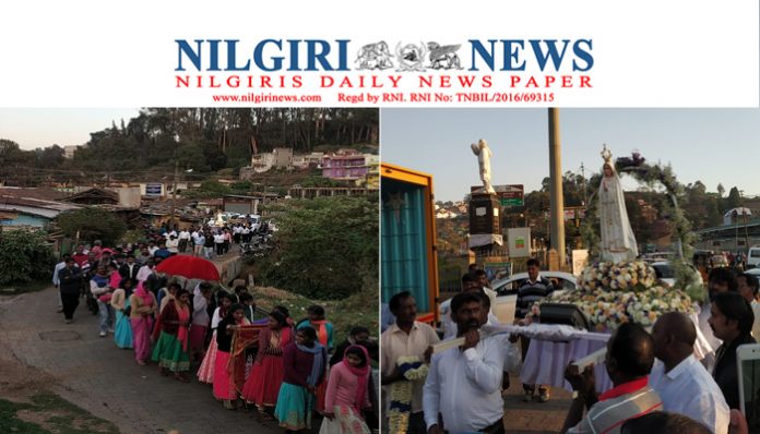 உதகை புனித jude's ஆலயத்திலிருந்து உதகை சென்மேரிஸ் ஆலயம் வரை பாத்திமா அன்னையின் திருவுருவச் சிலை ஊர்வலமாக எடுத்து வரப்பட்டது - NILGIRI NEWS